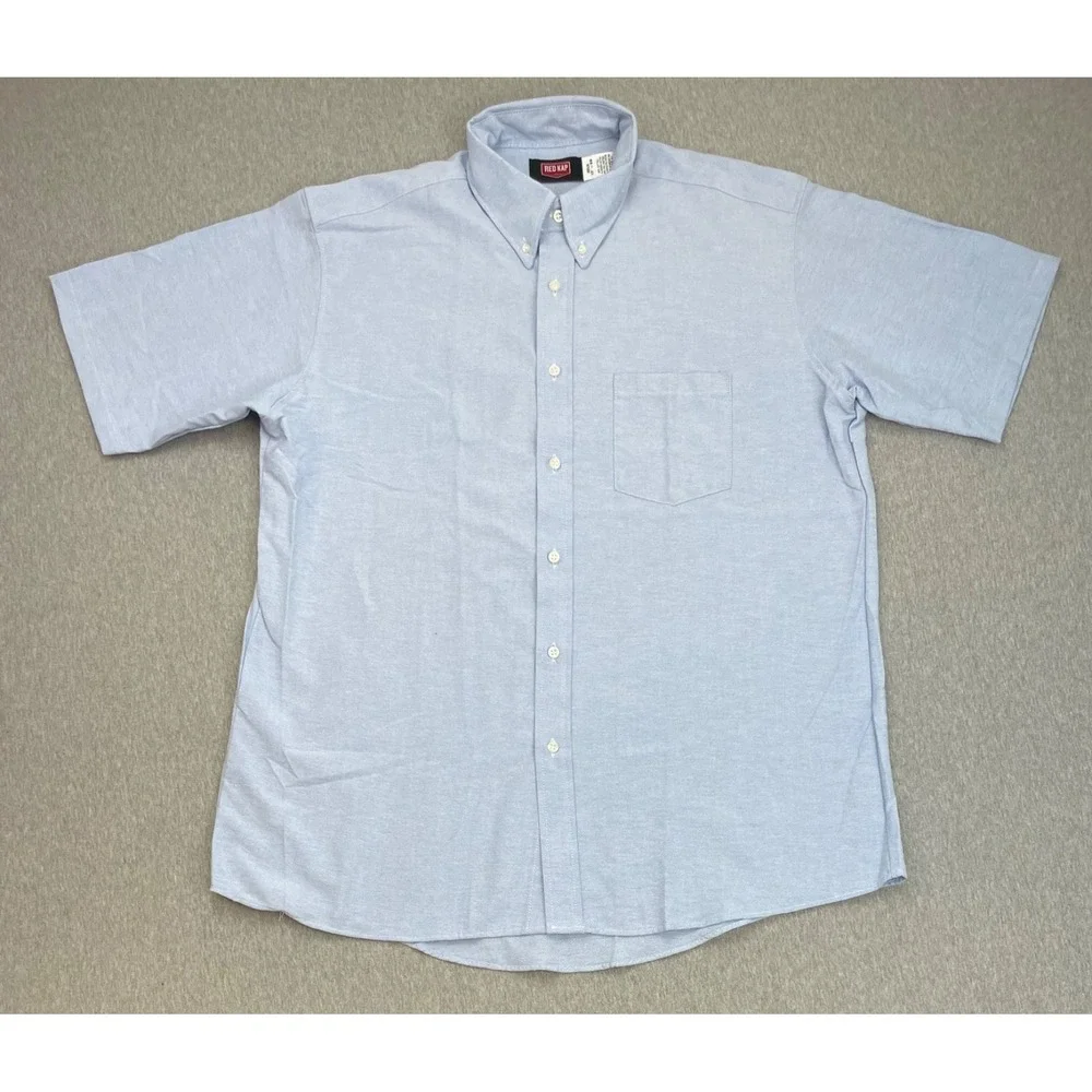 Red Kap Shirt Mens Large (17) Cotton Blend Oxford OCBD Short Sleeve